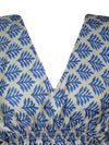 Boho Blue Beach Coverup Kaftan Floral Short Summer Dresses, One size