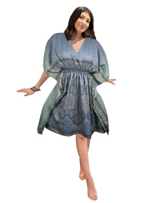  Dark Gray Resort Kaftan – Recycled Silk Summer Beach Dress One size