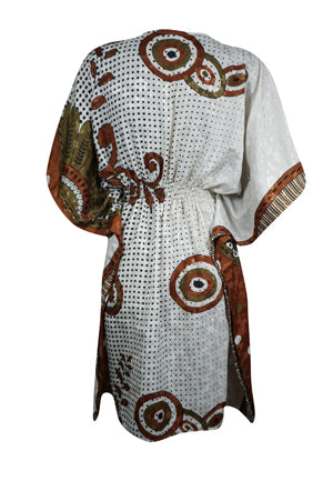 Beach Coverup White Kaftan Recycle Silk Tunic Caftan, Coverup, SML