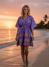 Purple Short Beach Kaftan Dress – Recycled Silk Summer Dress for Women SML