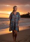 Short Kaftan Dress – Recycled Silk Blue Beach Cover-Up & Summer Caftan One size