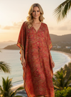 Women’s Coral Pink & Red Long Kaftan Dress – Stylish Boho Maxi Kaftan & Summer Beach One size