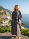 Stylish Blue Floral Maxi Kaftan – Boho Tunic Kaftan & Beach Cover-Up Dress, One size