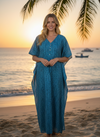 Women’s Summer Azure Blue Maxi Kaftan – Boho Tunic Beach Cover-Up Dress One size
