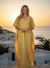 Women’s Yellow & White Floral Beach Kaftan – Long Summer Caftan Dress One size