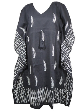Muumuu Black, White Feathers Kaftan