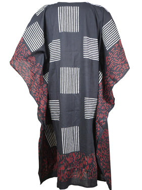 Womens Kaftan Midi Dress Mummuu, Black Red, Summer Cotton Kimono Kaftan, S-XL