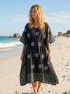 Women’s Black Cotton Kimono Kaftan Dress – Short Boho Travel & Loungewear Dress One size