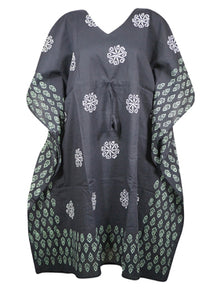  Womens Kimono Kaftan Dress Travel, Lounge wear, Black, Short Cotton Dress One size