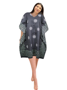  Women's Black Cotton Kimono Kaftan – Short Travel & Loungewear Dress One size