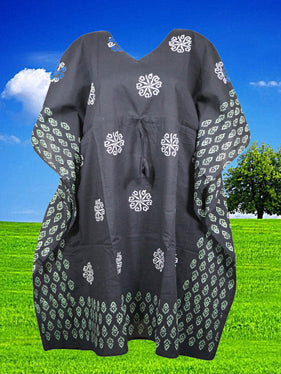 Womens Kimono Kaftan Dress, Travel, Lounge wear, Black, Short Cotton Dress One size