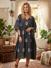 Women’s Black Boho Kaftan Dress – Lightweight Cotton Midi Resort Wear  Black Cotton Midi Kaftan – Women’s Bohemian Beach & Lounge Dress S/M/L