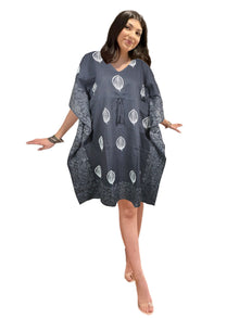  Womens Black Cotton Summer Kaftan – Boho Midi Muumuu Beach Dress  S/M/L