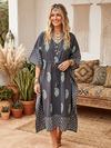 Black and White Cotton Kimono Kaftan – Women’s Midi Muumuu Resort Wear Dress, S/M/L
