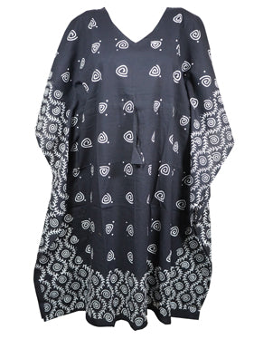 Womens Kimono Kaftan Dress, Travel, Lounge wear, Black, Short Cotton Dress One size