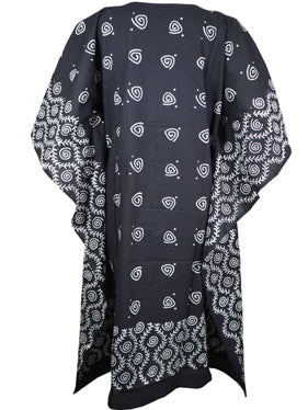 Womens Kimono Kaftan Dress, Travel, Lounge wear, Black, Short Cotton Dress One size