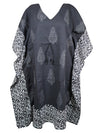 Womens Kaftan Midi Dress Black Printed Kimono Beach Caftan Dresses One size