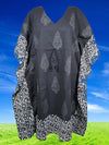 Womens Kaftan Midi Dress Black Printed Kimono Beach Caftan Dresses One size