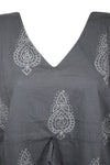 Womens Kaftan Midi Dress Black Printed Kimono Beach Caftan Dresses One size