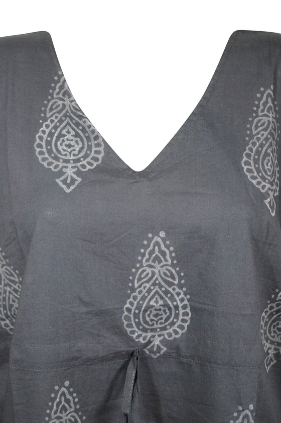 Womens Kaftan Midi Dress Black Printed Kimono Beach Caftan Dresses One size