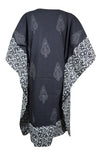 Womens Kaftan Midi Dress Black Printed Kimono Beach Caftan Dresses One size