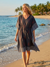 Women’s Black Cotton Kimono Kaftan Dress – Short Boho Travel & Loungewear Tunic One size