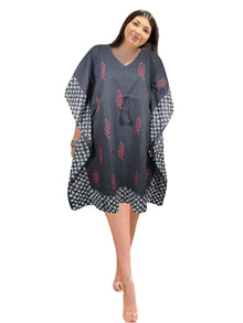  Women's Black Cotton Kimono Kaftan Dress – Short Travel & Loungewear Tunic, One size