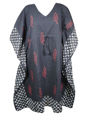 Womens Kimono Kaftan Dress, Travel, Lounge wear, Black, Short Cotton Dress, One size