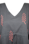 Womens Kimono Kaftan Dress, Travel, Lounge wear, Black, Short Cotton Dress, One size