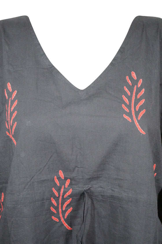 Womens Kimono Kaftan Dress, Travel, Lounge wear, Black, Short Cotton Dress, One size
