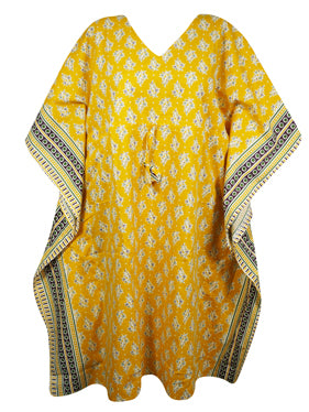 Summer Cotton Caftan Dress Short Beach Yellow Kaftan Dress, One size
