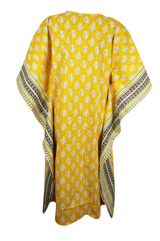 Womens Summer Kimono Caftan Dress, Short Beach Yellow Kaftan Dress, One size