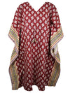 Womens Short Kaftan Dress, Boho Candy Apple Red Printed Summer Dress One size
