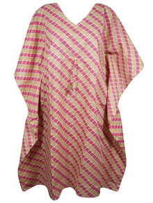  Womens Pink Beige Boho Kaftan, Cotton Short Hippie Caftan, Beach Cover up SML