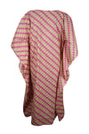Womens Pink Beige Boho Kaftan Cotton Short Hippie Caftan, Beach Cover up SML