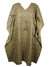 Boho Short Kimono, Summer Kaftan Dress, Gray Beige Tunic Cotton Printed Caftan One Size