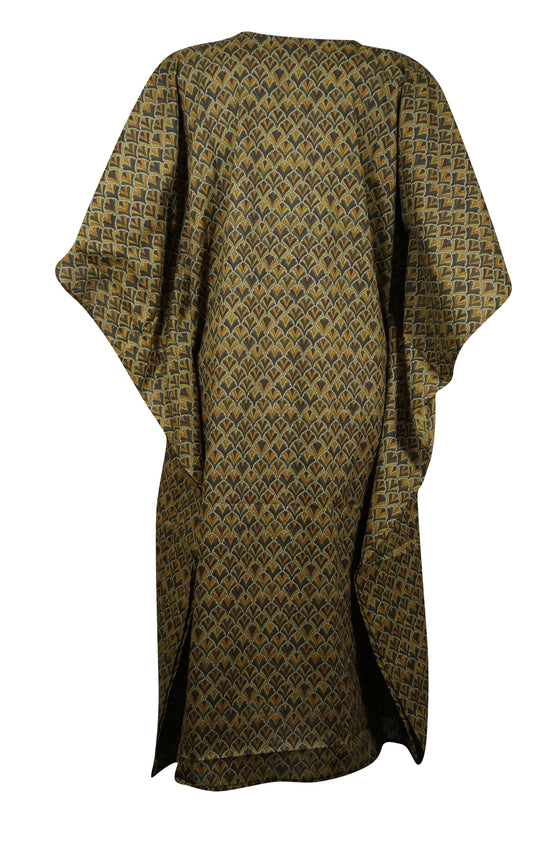 Boho Short Kimono, Summer Kaftan Dress, Gray Beige Tunic Cotton Printed Caftan One Size