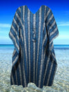 Women's Caftan Dress, Blue Printed Travel, Cruise, Beach Cover Up, Resort Dress One Size