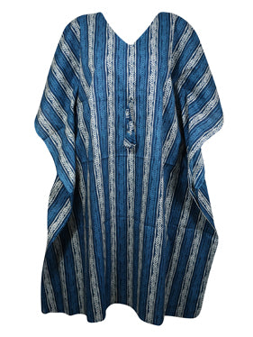 Women's Caftan Dress, Blue Printed Travel, Cruise, Beach Cover Up, Resort Dress One Size