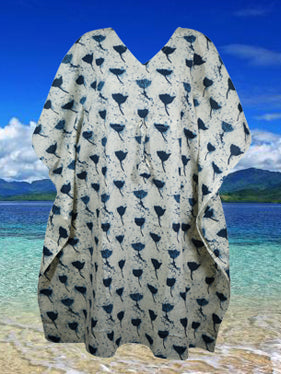 Womens Printed Tunic Kaftan Dress White blue Floral Printed Cotton Caftan Dresses S/M/L