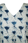 Womens Printed Tunic Kaftan Dress White blue Floral Printed Cotton Caftan Dresses S/M/L