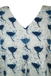 Womens Printed Tunic Kaftan Dress, White blue Floral Printed Cotton Caftan Dresses S/M/L