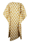 Women Cotton Kaftan Dress White Floral Printed Lounge Summer Dress S/M/L
