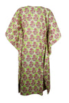 Womens Summer Midi Kaftan Dress Green Pink Floral Printed Cotton Resort Dress S/M/L