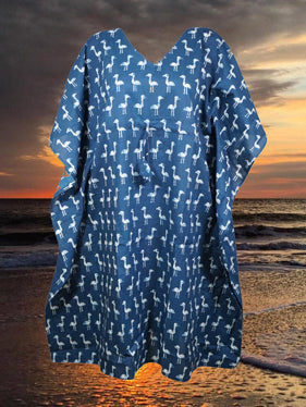 Boho Cotton Summer Kaftan Dress Muumuu Printed Midi Caftan, Beach Dresses S/M/L