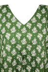 Womens Kaftan Midi Dress Boho Kimono Dresses Green Printed Summer Dress S/M/L