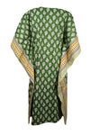 Womens Kaftan Midi Dress Boho Kimono Dresses Green Printed Summer Dress S/M/L