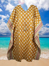 Womens Kaftan Midi Dress Boho Kimono Dresses, Yellow Printed Summer Dress S/M/L