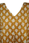 Womens Kaftan Midi Dress Boho Kimono Dresses, Yellow Printed Summer Dress S/M/L