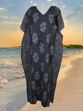 Womens Kaftan Maxi Dress, Travel Kaftan, Black Kimono Summer Dresses S/M/L
